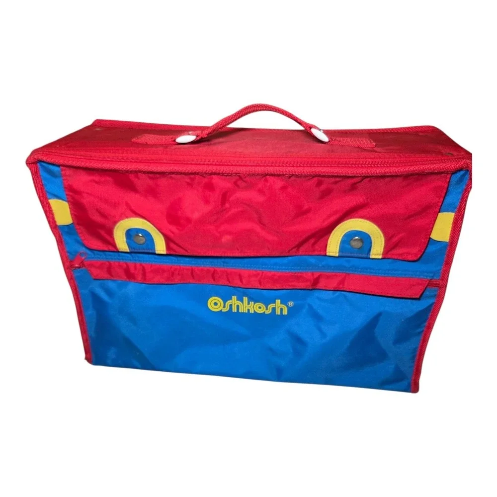 Vintage OshKosh Kids Red Blue Travel Suitcase Storage Organizer Bag 90s 80s